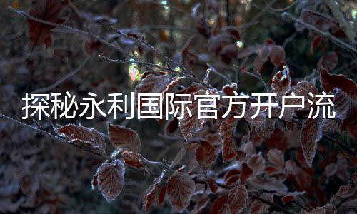 探秘永利国际官方开户流程,让您的娱乐之旅尽在掌握!